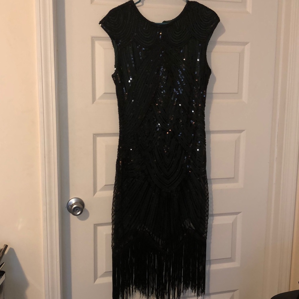 20s Style Fringed Cap Sleeve dress